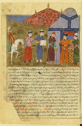 The siege of Beijing. Miniature from Jami' al-tawarikh (Universal History)