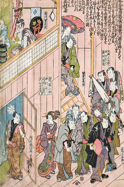 Innenansicht des Dotombori-Theaters in Osaka od Utagawa Kunisada