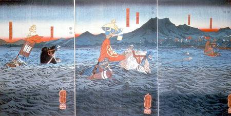 The Rival Generals fording the Ujigawa od Utagawa Kuniyoshi