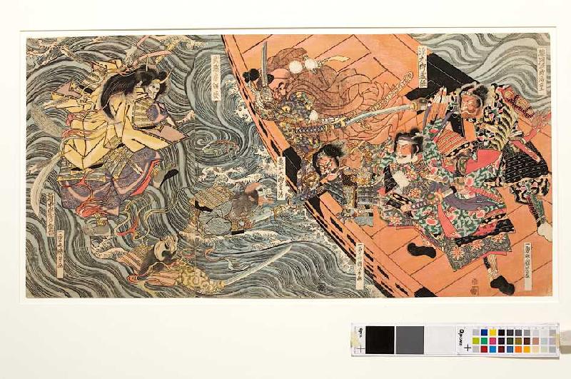 Yoshitsune und seine Getreuen werden in der Bucht von Dannoura von den rachsüchtigen Geistern der Ta od Utagawa Kuniyoshi
