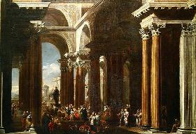 An Architectural Capriccio with a Roman Sacrifice (oil on canvas)