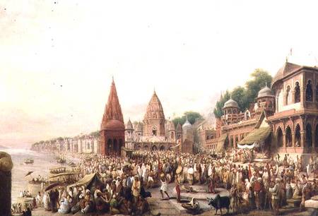 A View of Dasaswanadh Ghat, Benares, during the Dassera Festival od Valentine Cameron Prinsep