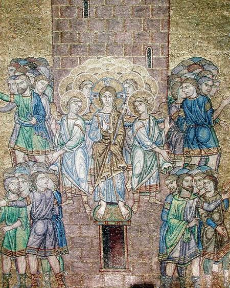 The Tower of Babel, detail of Christ and saints dispersing the workers od Veneto-Byzantine School