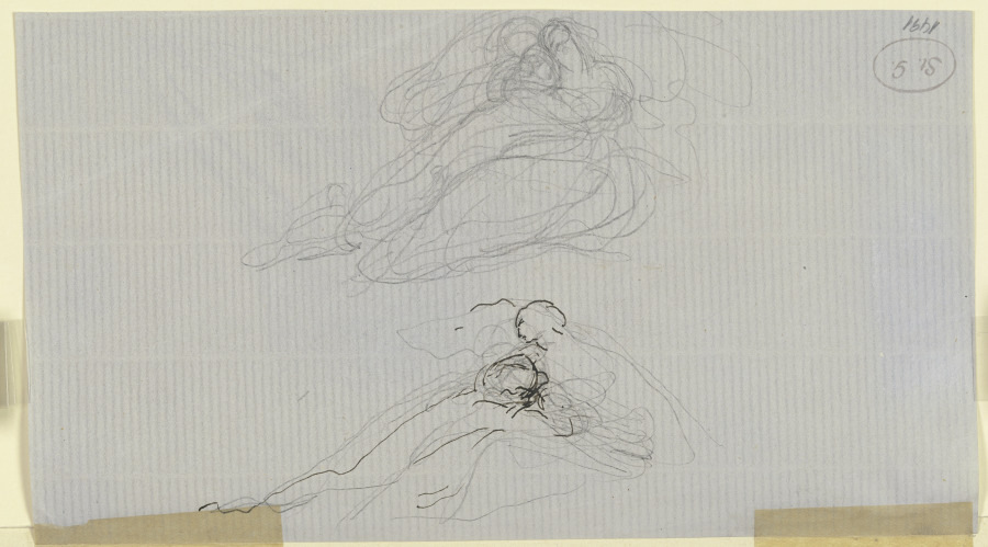Zwei Liebespaare (oben Francesca und Paolo, gemeinsam im zweiten Höllenkreis schwebend?) od Victor Müller