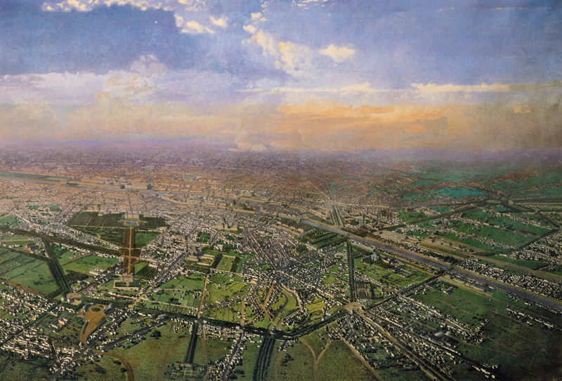 General view of Paris from a hot-air balloon od Victor Navlet