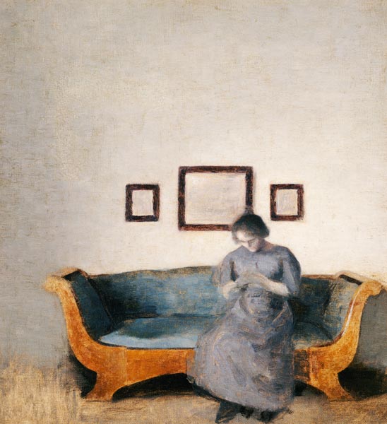 Ida Hammershoi auf dem Sofa sitzend. od Vilhelm Hammershoi
