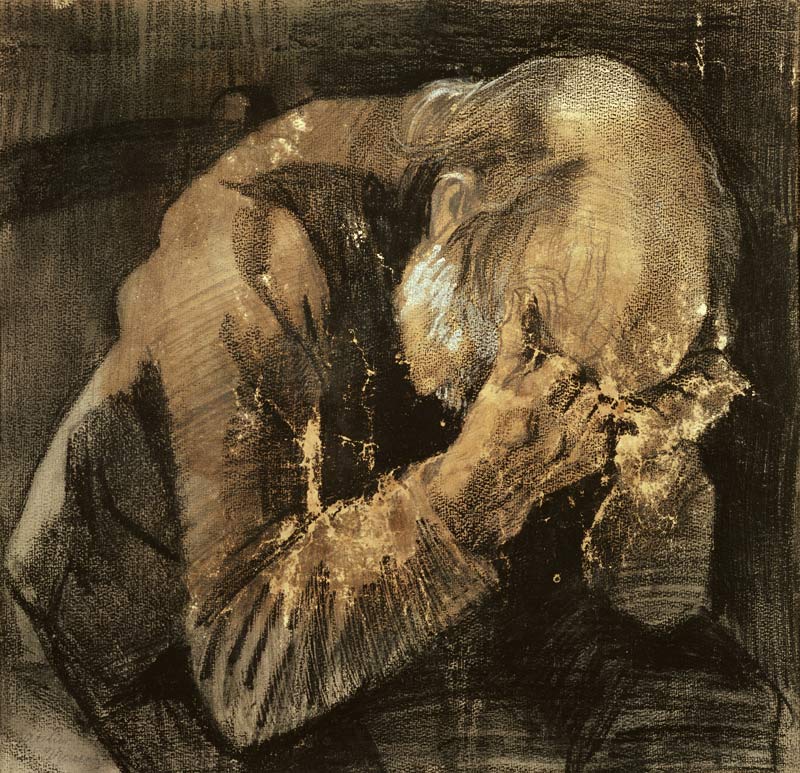 Man with his head in his hands (pencil) od Vincent van Gogh