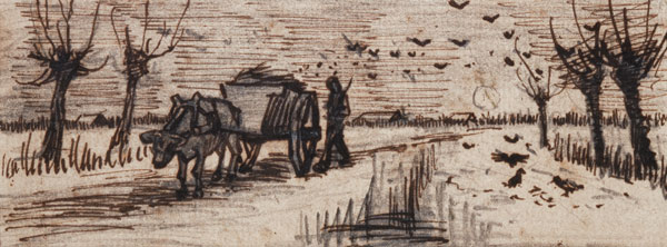 Ox-Cart in the Snow, from a Series of Four Drawings Symbolizing the Four Seasons (pencil, pen and br od Vincent van Gogh
