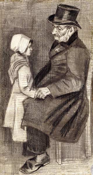 Seated Man with his Daughter, 1882 (black chalk, pencil on od Vincent van Gogh