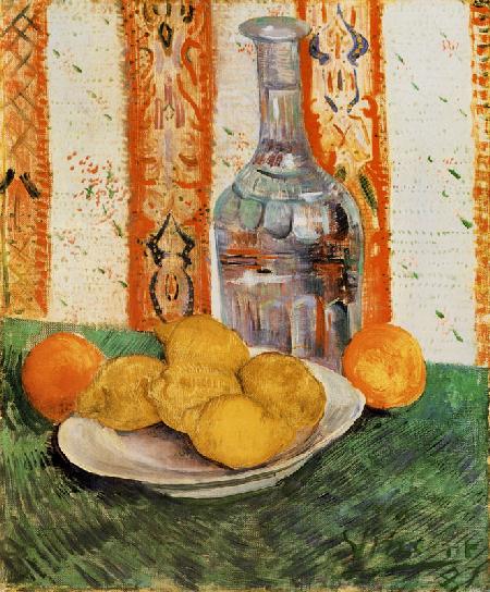 Still life with bottle and lemons