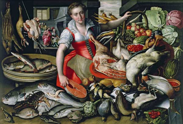 Martha preparing the meal for Jesus or Jesus at the House of Martha and Mary od Vincenzo Campi