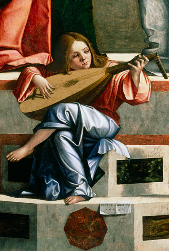 Minstrel angel playing a lute, detail from The Presentation of Jesus in the Temple od Vittore Carpaccio