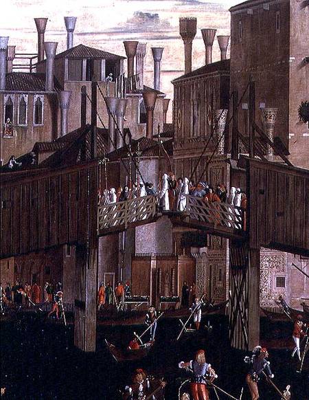 The Miracle of the Relic of the Holy Cross, detail of the old Rialto Bridge, from the Scuola di San od Vittore Carpaccio