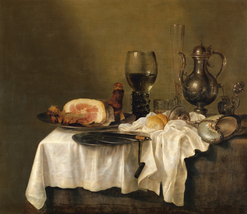 Breakfast table with a ham od Willem Claesz Heda