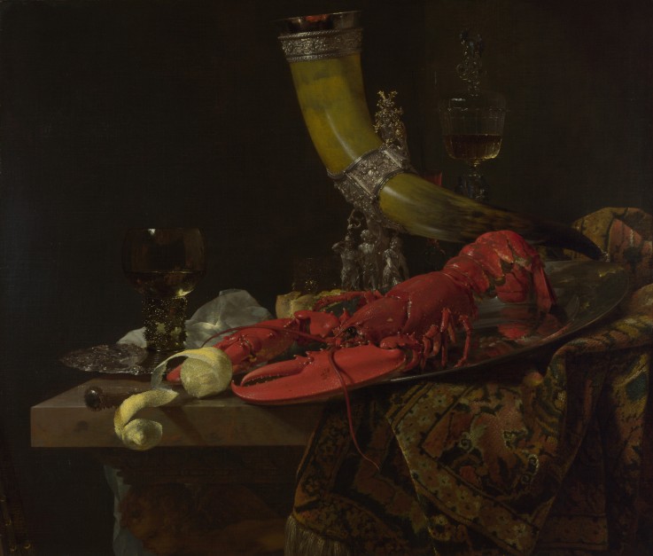 Still Life with the Drinking-Horn of the Saint Sebastian Archers' Guild, Lobster and Glasses od Willem Kalf