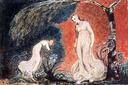 Book of Thel; the Lily bowing before Thel, before going off 'to mind her numerous charge among the v od William Blake