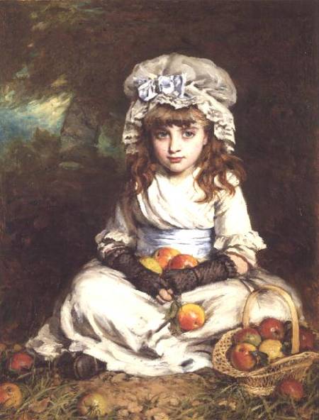 A Little Girl in a Mob Cap with a Basket of Apples od William Hippon Gadsby