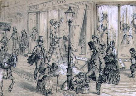 London Street Scene illustration to 'Twice Round the Clock' by George Augustus Sala (1828-96) od William McConnell