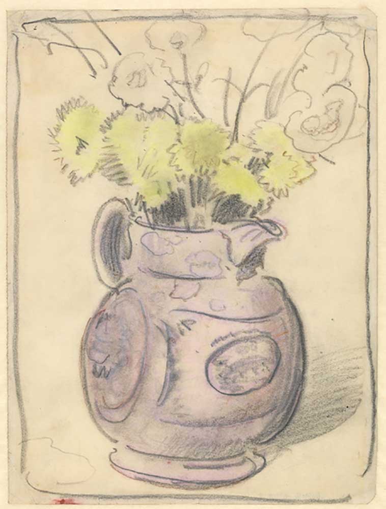 Vase of flowers: yellow chrysanthemums in a lustre jug od William Nicholson