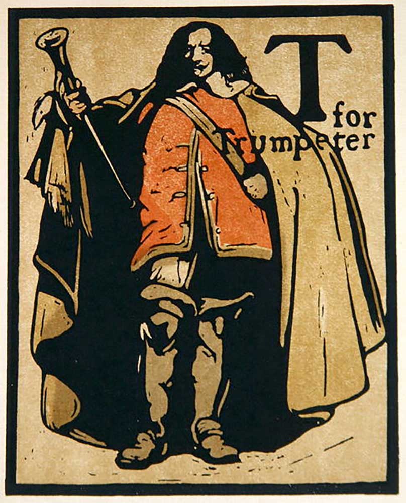 T for Trumpeter, from An Alphabet, first published by William Heinemann, 1898 od William Nicholson