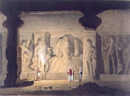 The Great Triad in the Cave Temple of Elephanta, near Bombay, in 1803, from Volume II of 'Scenery, C od William Westall